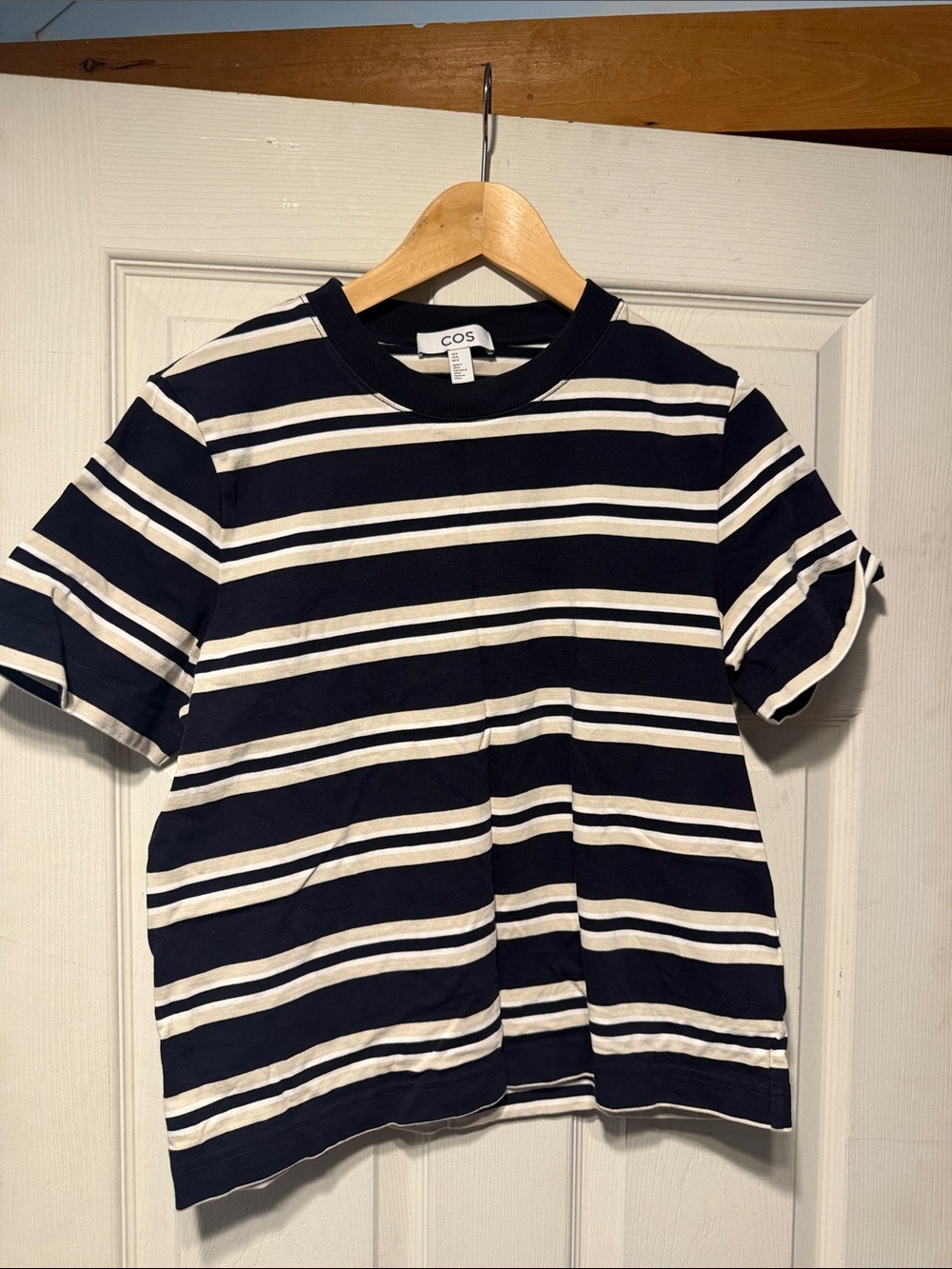 COS Black and White Striped Crew Neck Tee